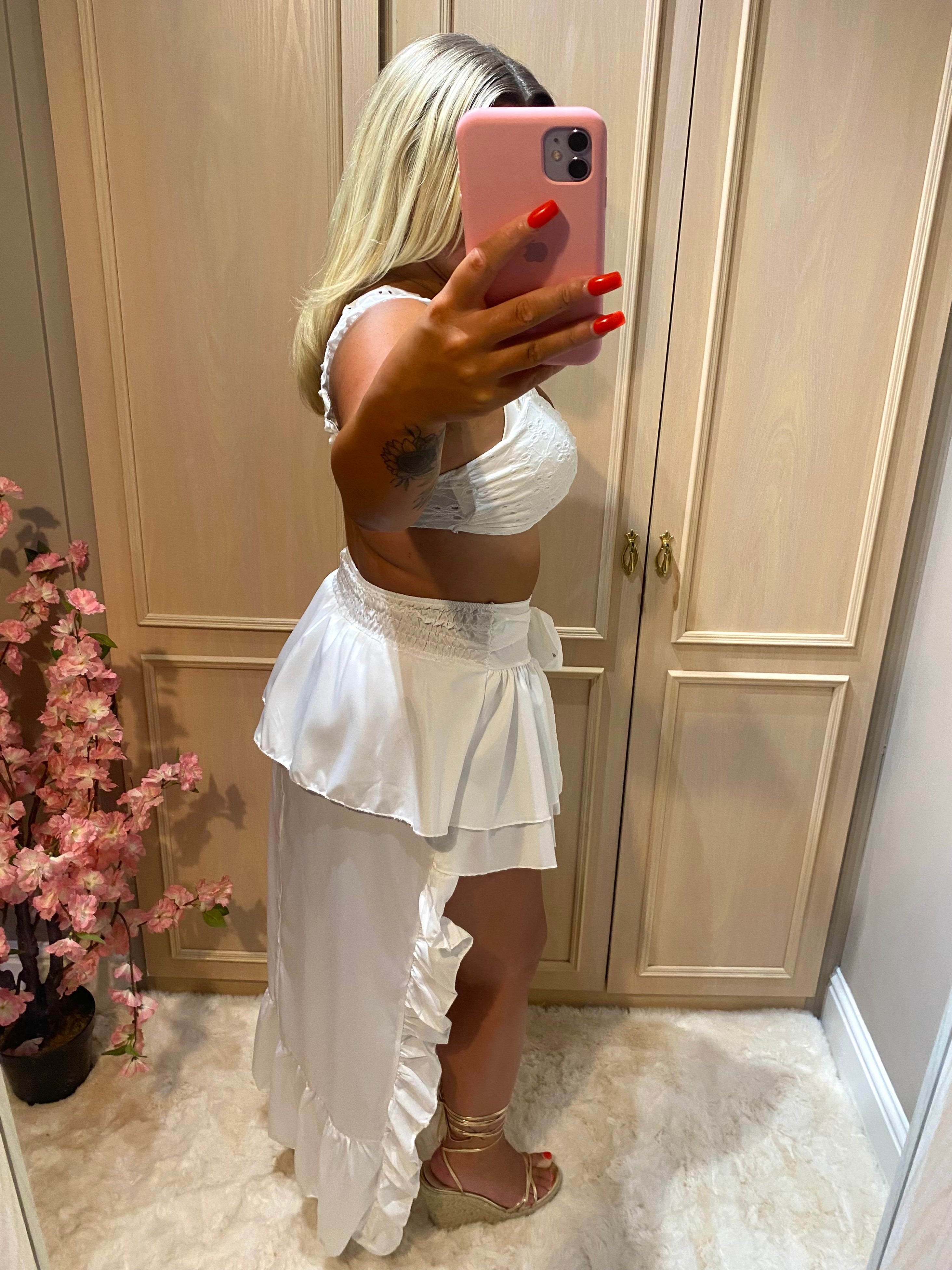 White High/Low Skirt Co-ord