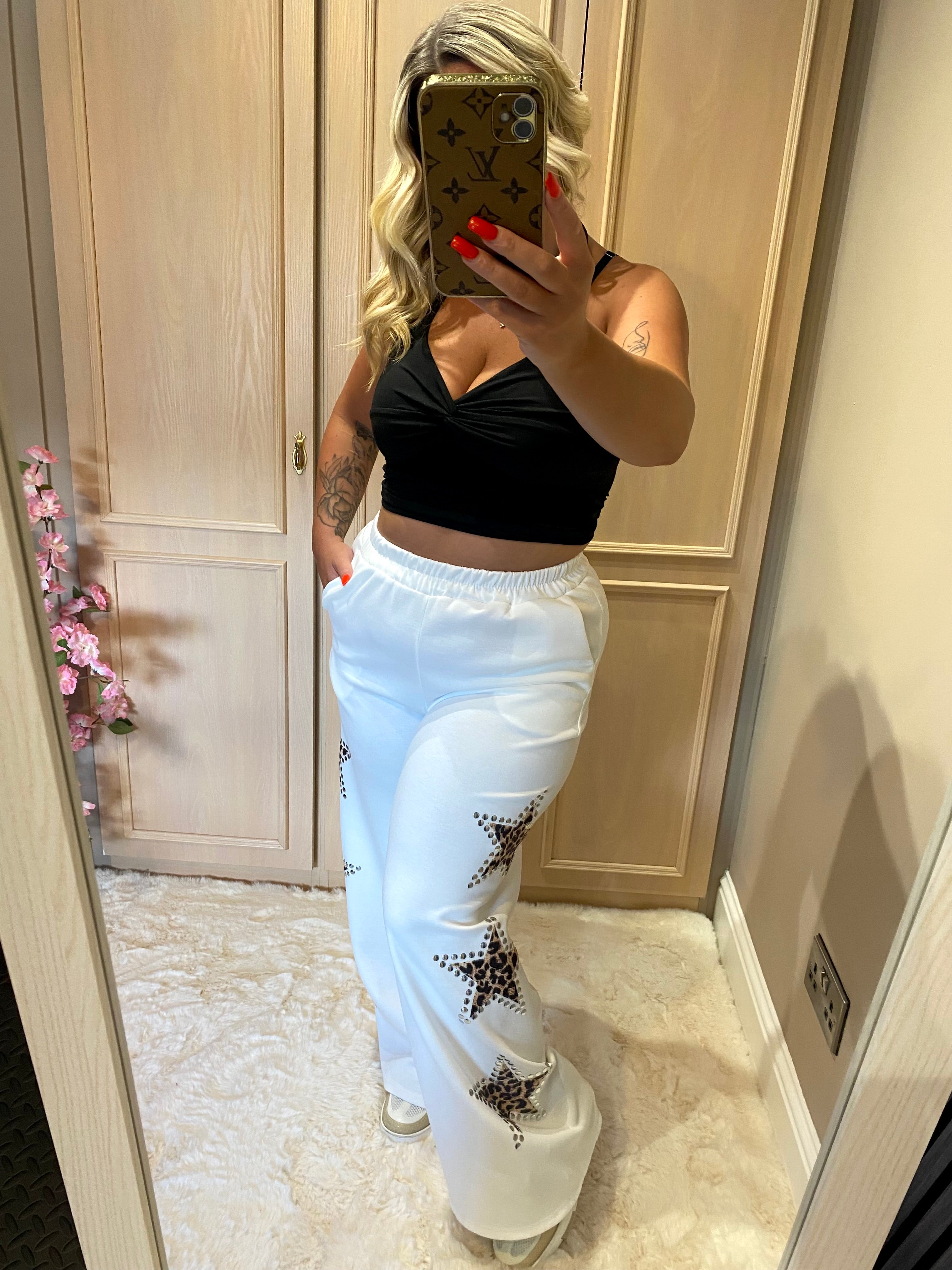 Cream Leopard Star Joggers