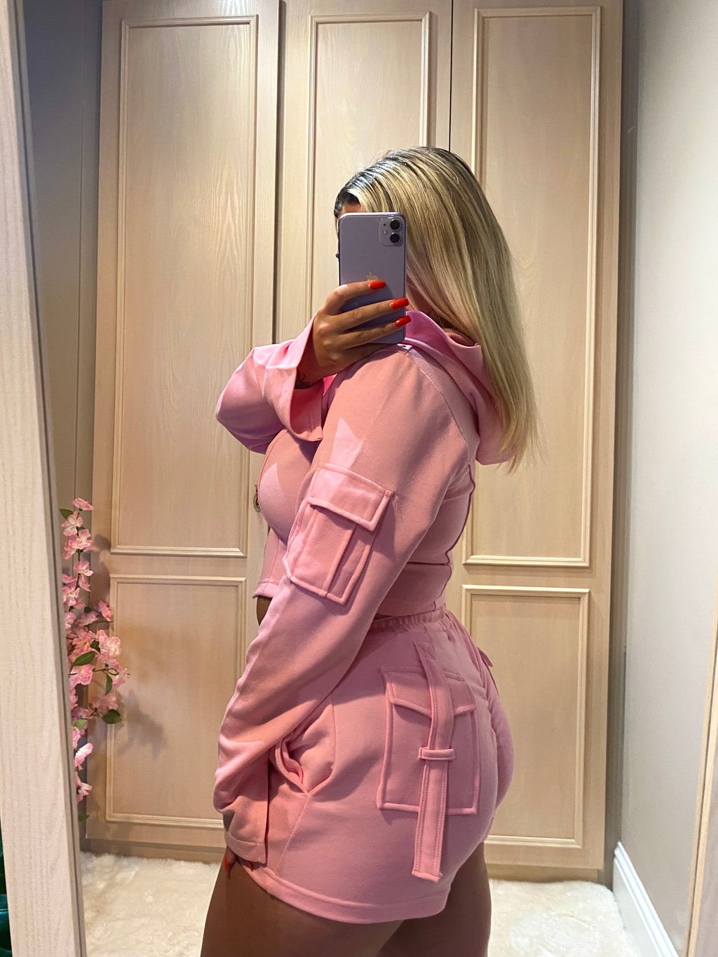 Pink Cargo Shorts Co-ord