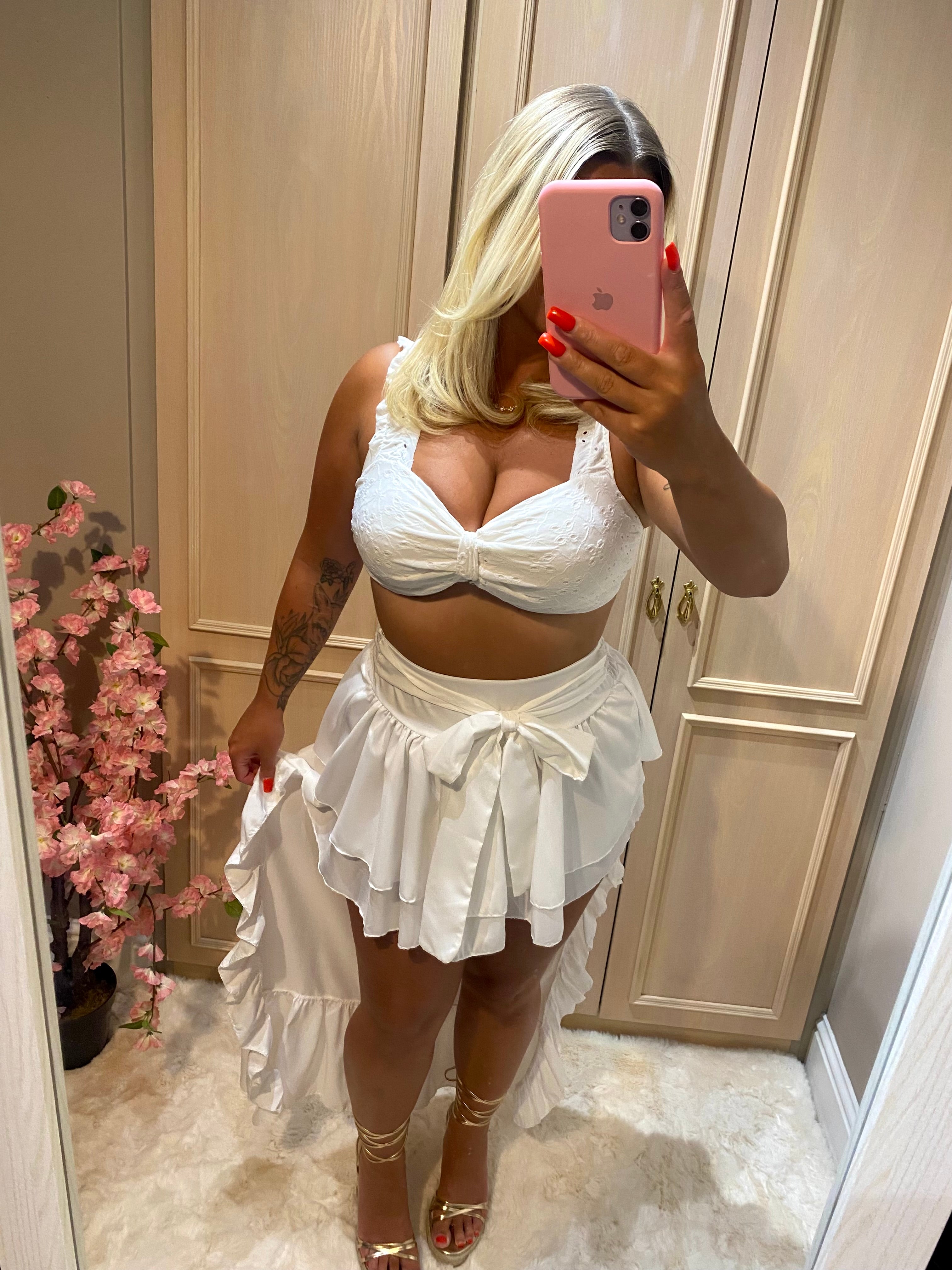 White High/Low Skirt Co-ord