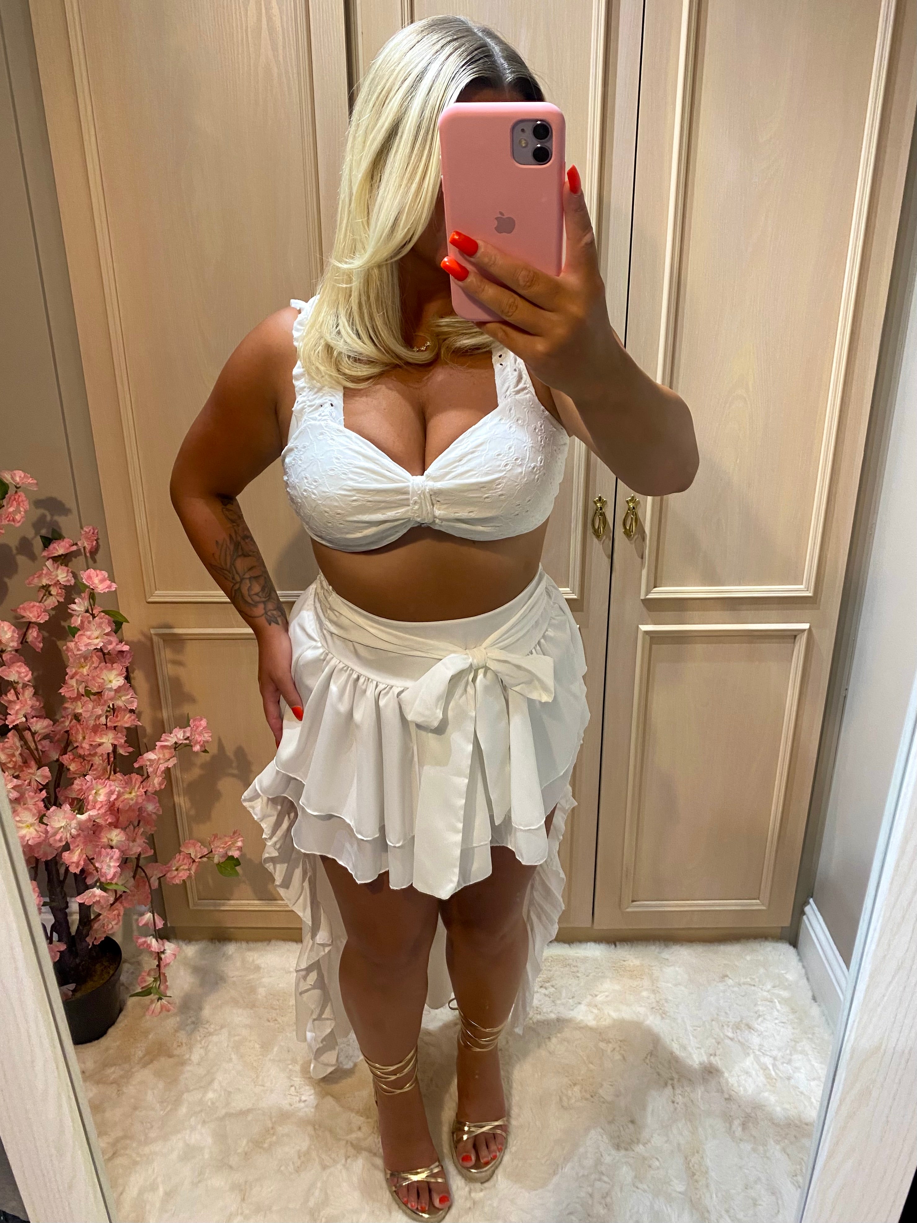 White High/Low Skirt Co-ord