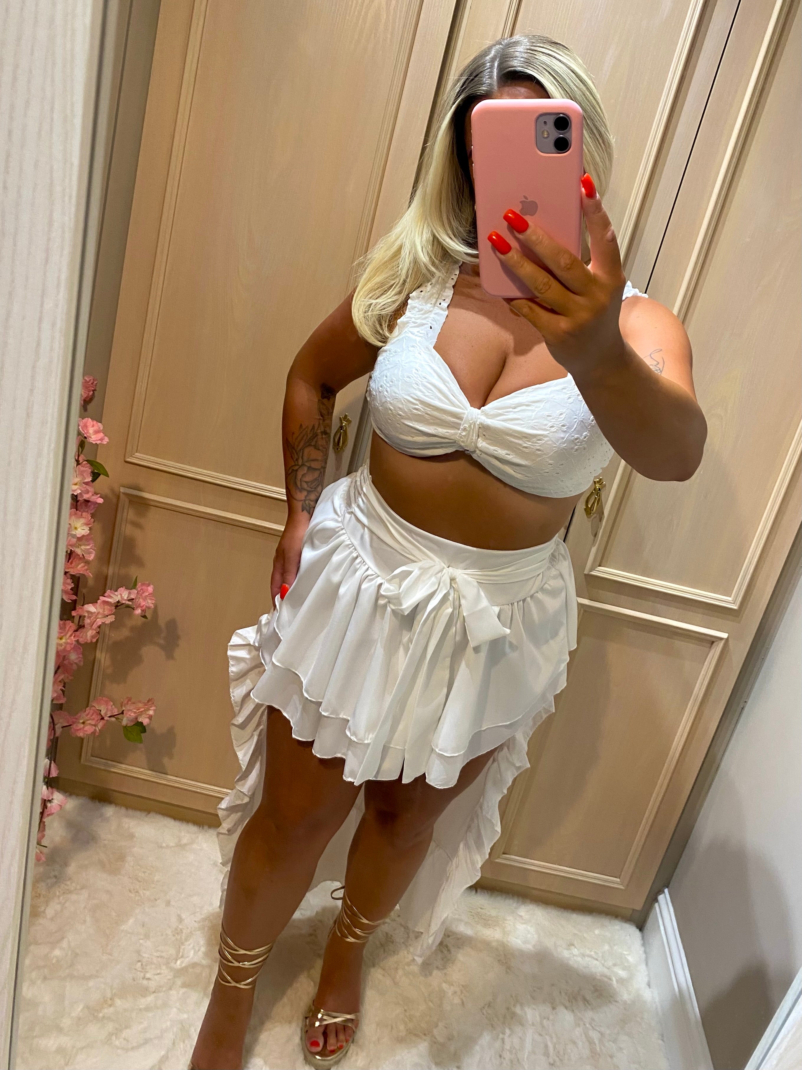 White High/Low Skirt Co-ord