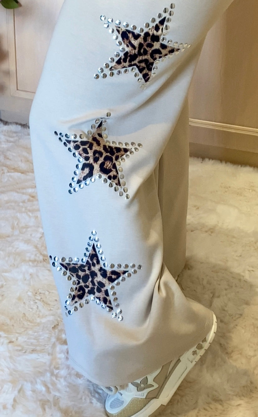 Beige Leopard Star Joggers