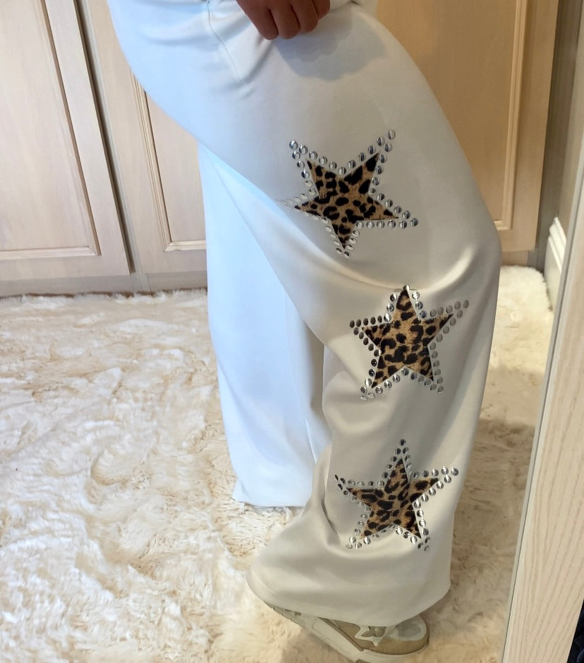 Cream Leopard Star Joggers